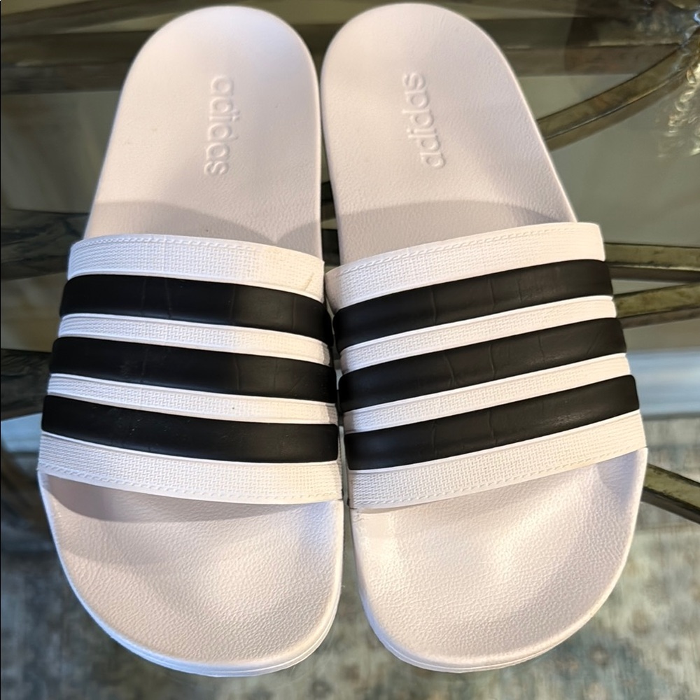 Adidas White and Black Slide Slides